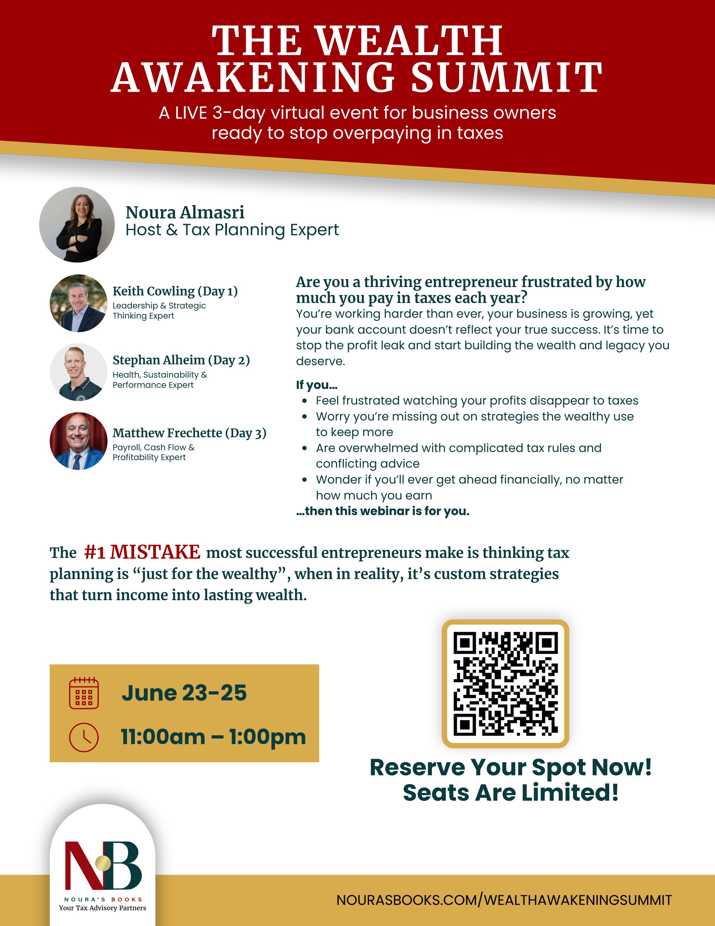 The Wealth Awakening Summit official flyer — June 23–25, featuring Matthew Frechette on Day 3